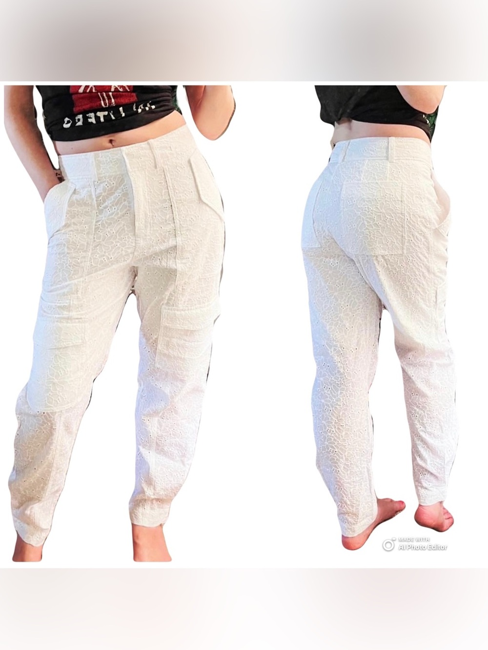 Derek Lam 10 Crosby White Eyelet Mila Pants Size 4 NWOT Cotton High Rise Tapered